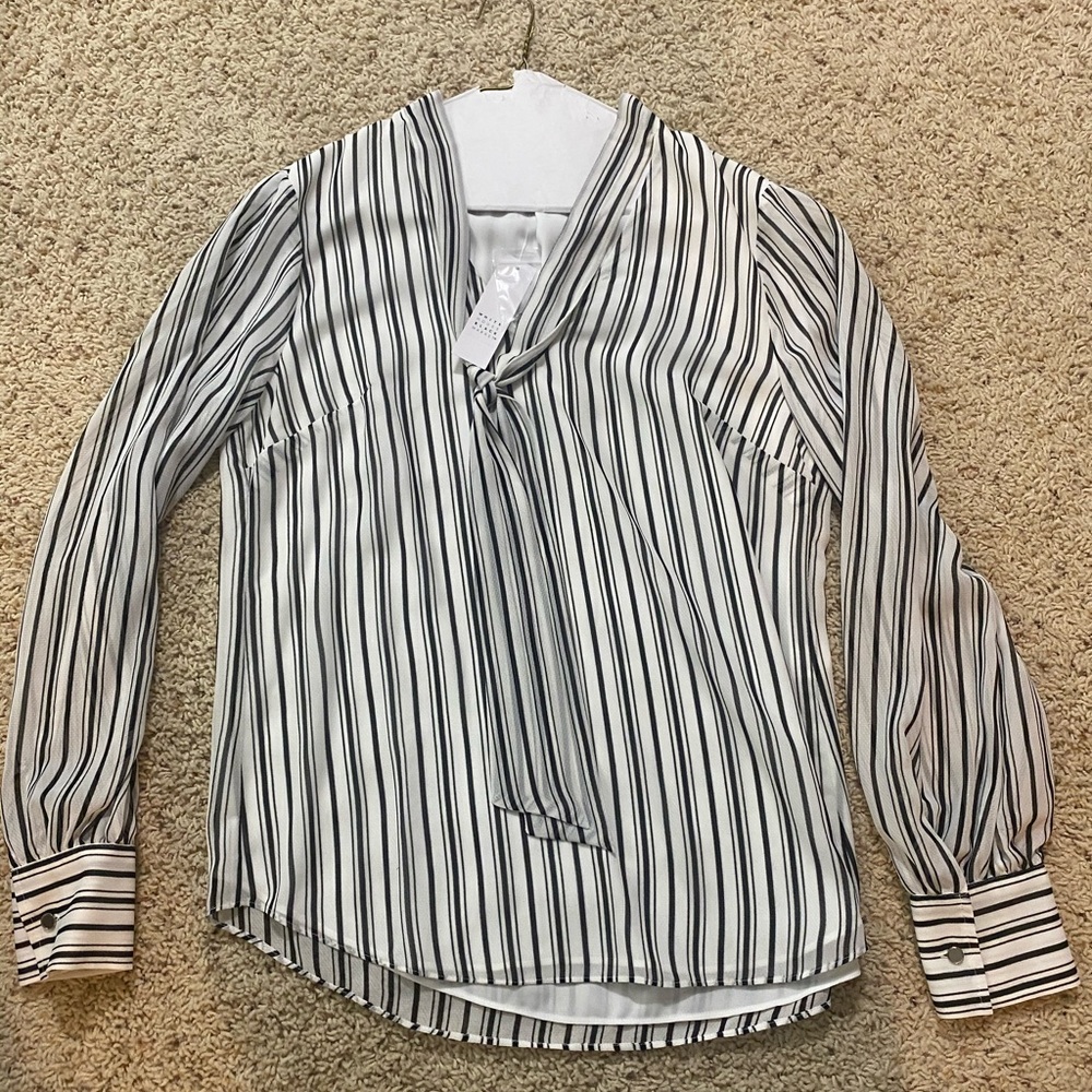 Whbm Black and white striped blouse nwt